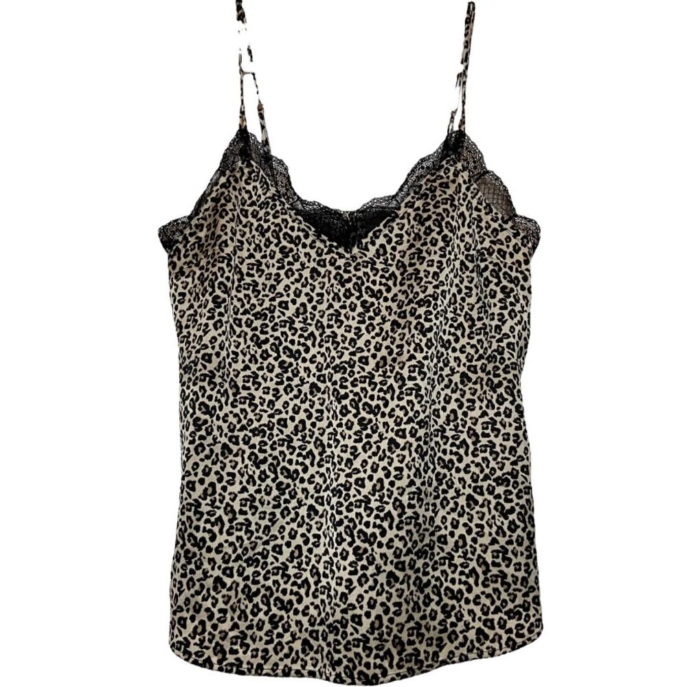 Abercrombie & Fitch Cami Top Leopard Print Lace Trim Sleeveless V-Neck Tan XS